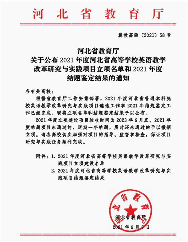 我校獲批河北省高等學(xué)校英語教學(xué)改革研究與實(shí)踐項目立項
