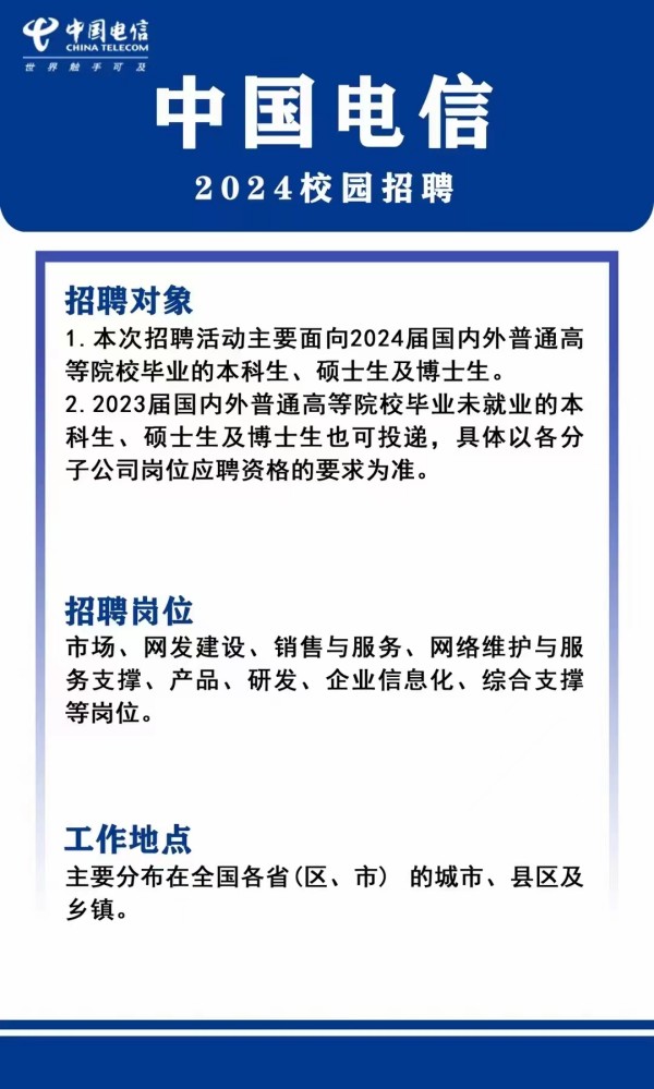 中國(guó)電信2024校園招聘——招聘信息推薦